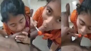 Kamwali ladki ne lollipop aur lund ek sath chusa